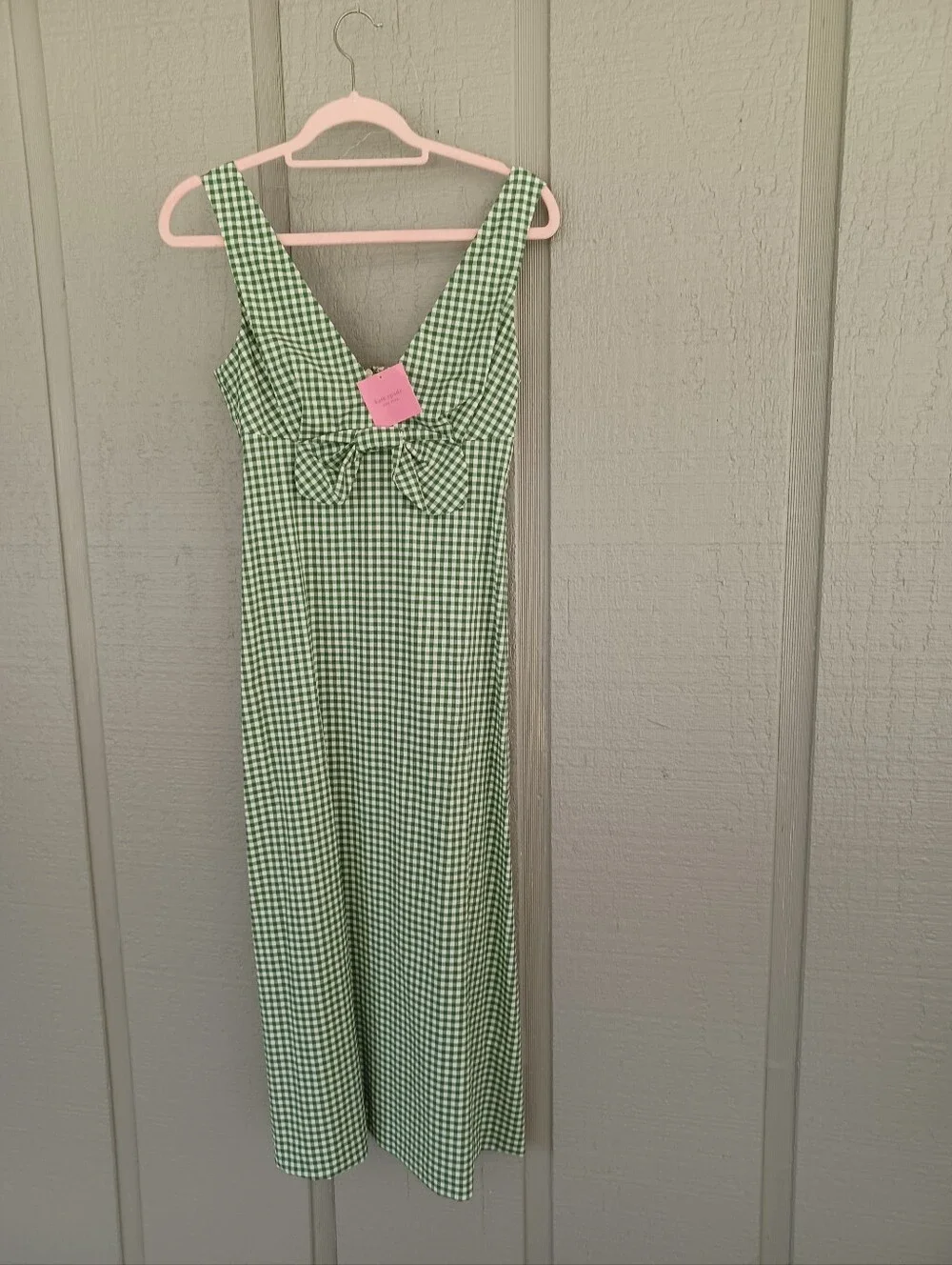 Kate Spade Mini Gingham Bow Midi Dress Size 4 Cotton Blend V Neck Sleeveless